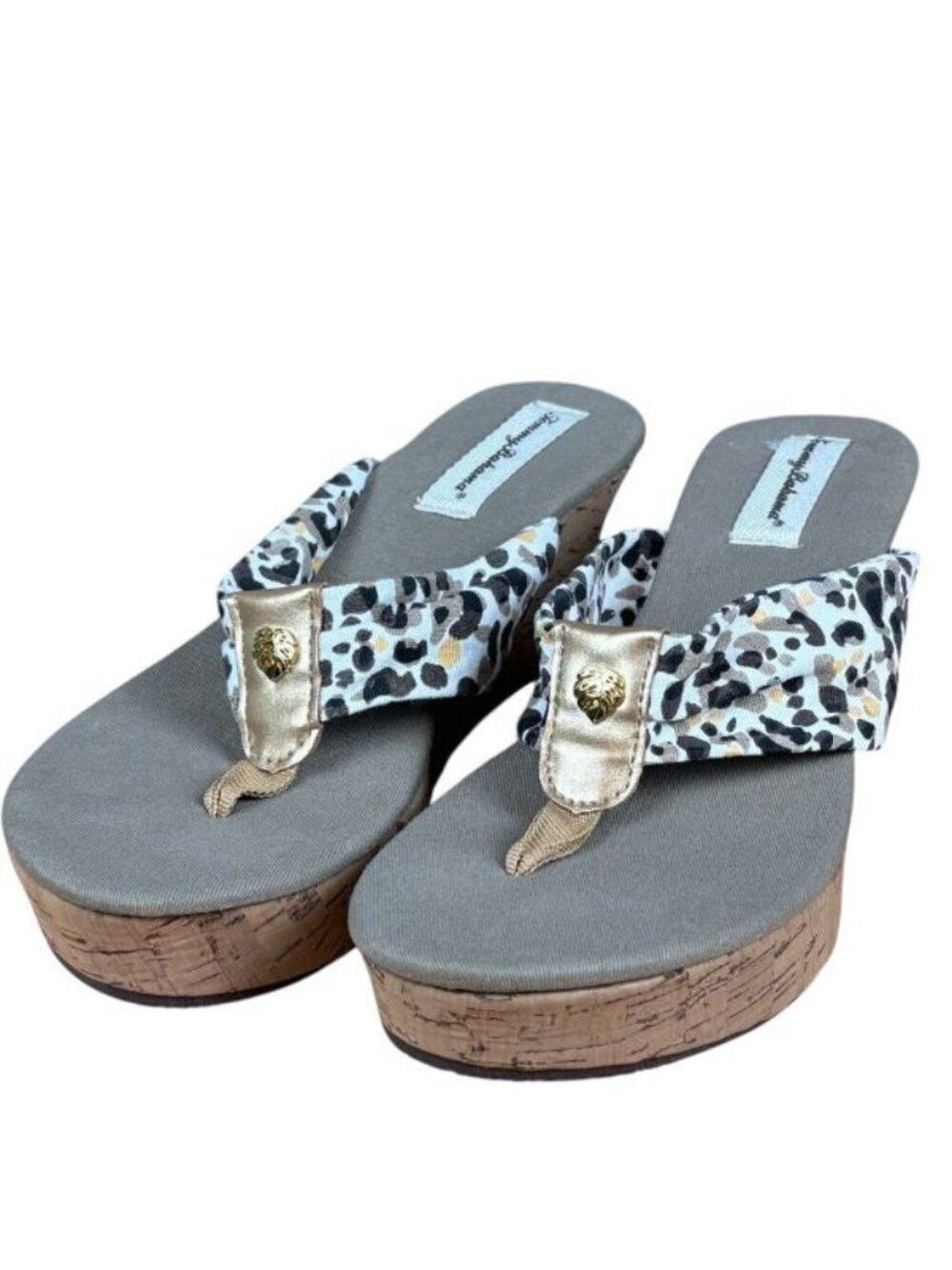 Tommy Bahama Cheetah Calabasas Wedge Sandal w/gold detail Sz 8